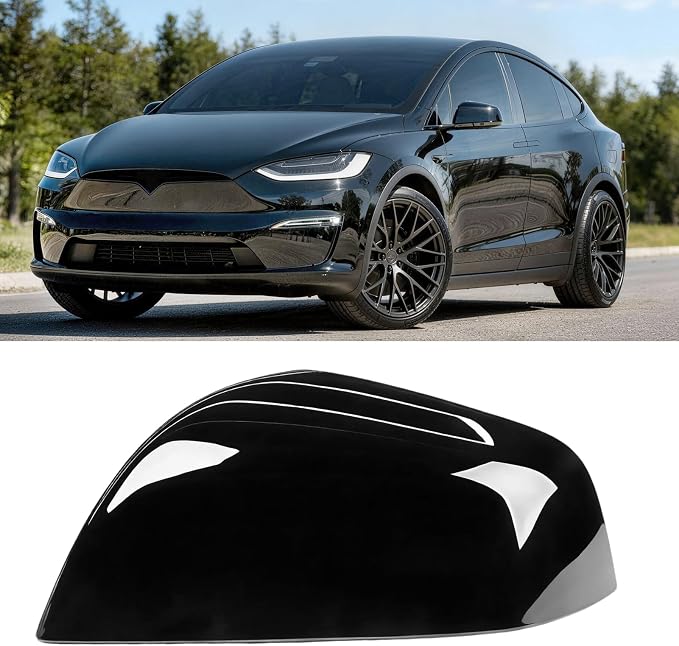 Jaronx Compatible with Tesla Model X Mirror Cover Replacement 2016-2025, Left Driver Side Clip-on Rear View Mirror Cover Cap for Tesla Model X Accessories 1054430-00-D (Black)