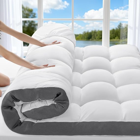 4 Inch Memory Foam Mattress Topper Queen, Cooling Extra Thick 2000 GSM Pillow Top Mattress Pad for Back Pain Relief,Soft Breathable Mattress Cover for Fluffy Shredded Memory Foam Filled (60"x80")